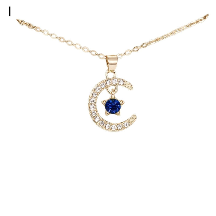 Women Necklace Star Shape Moon Shiny Rhinestone Lady Necklace for Gift Image 1