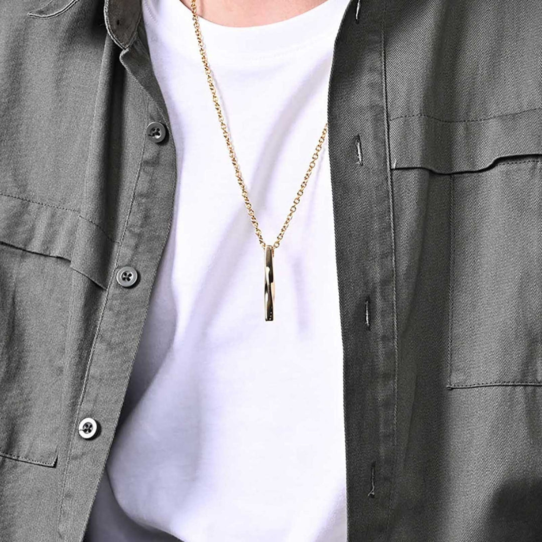 Men Necklace Rectangle Spiral Jewelry Hip Hop Style Male Pendant for Daily Wear Image 4