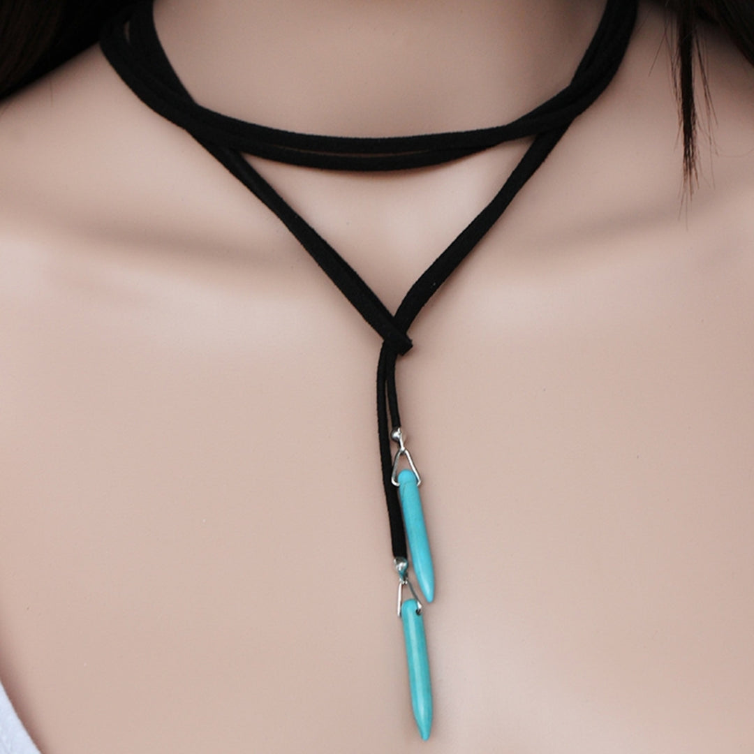 Women Necklace Bohemia Style Faux Turquoise All Match Lace Up Lady Pendant for Daily Wear Image 1