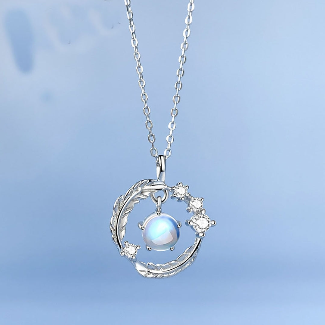 Women Necklace Moonstone Wing Design Jewelry Wear Resistant Pendant Necklace for Party Image 1