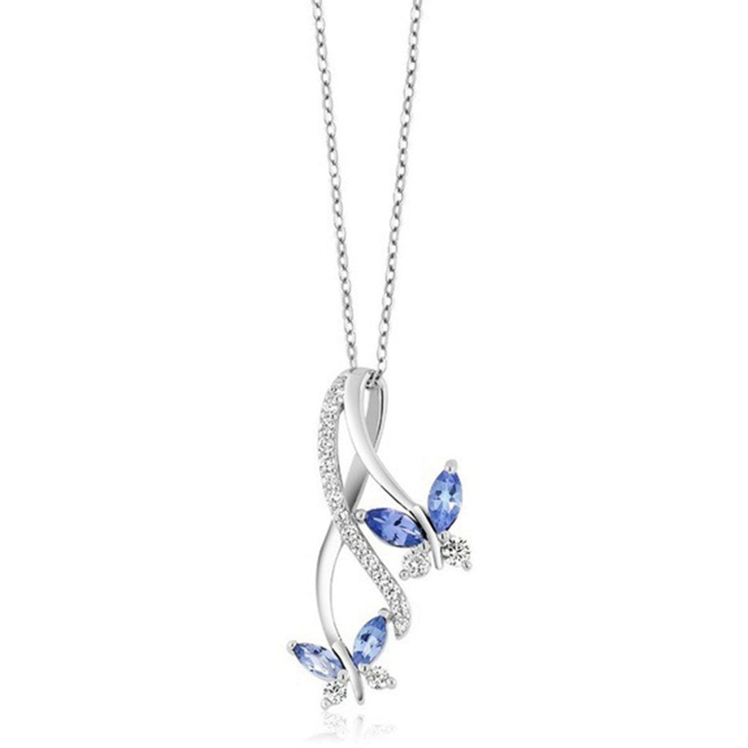 Women Necklace Butterfly Blue Cubic zirconia Jewelry Sparkling Electroplating Pendant Necklace for Wedding Image 1