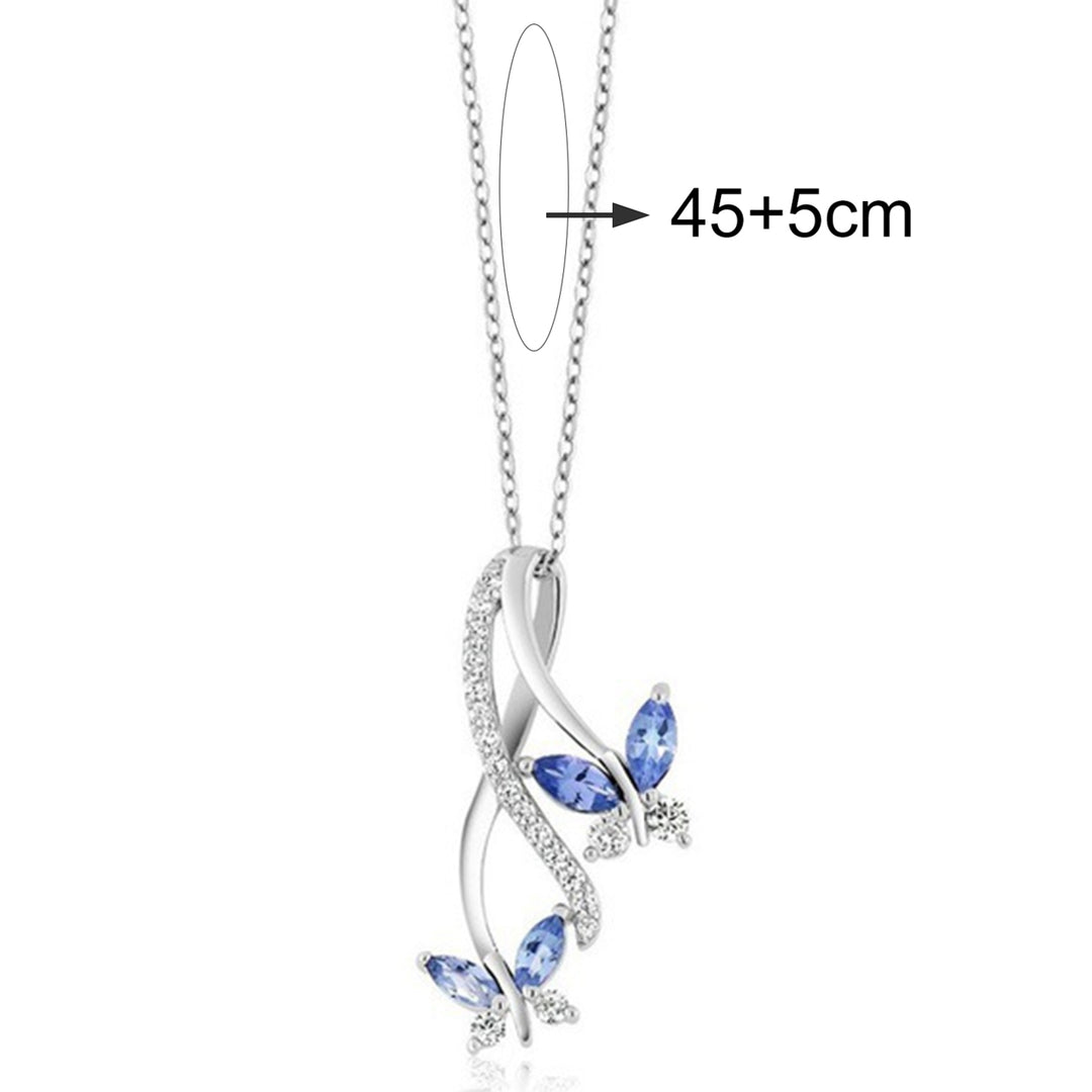 Women Necklace Butterfly Blue Cubic zirconia Jewelry Sparkling Electroplating Pendant Necklace for Wedding Image 6