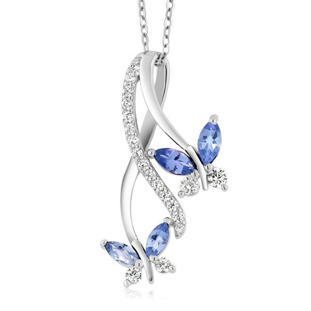 Women Necklace Butterfly Blue Cubic zirconia Jewelry Sparkling Electroplating Pendant Necklace for Wedding Image 8