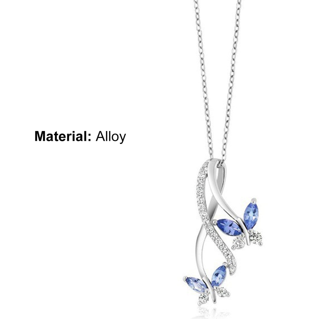 Women Necklace Butterfly Blue Cubic zirconia Jewelry Sparkling Electroplating Pendant Necklace for Wedding Image 11