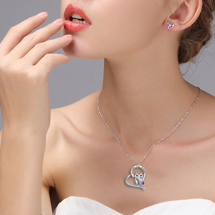 Women Necklace Heart Shape Dress Up Jewelry Owl Sculpture Bright Luster Necklace Fashion Gifts Image 1