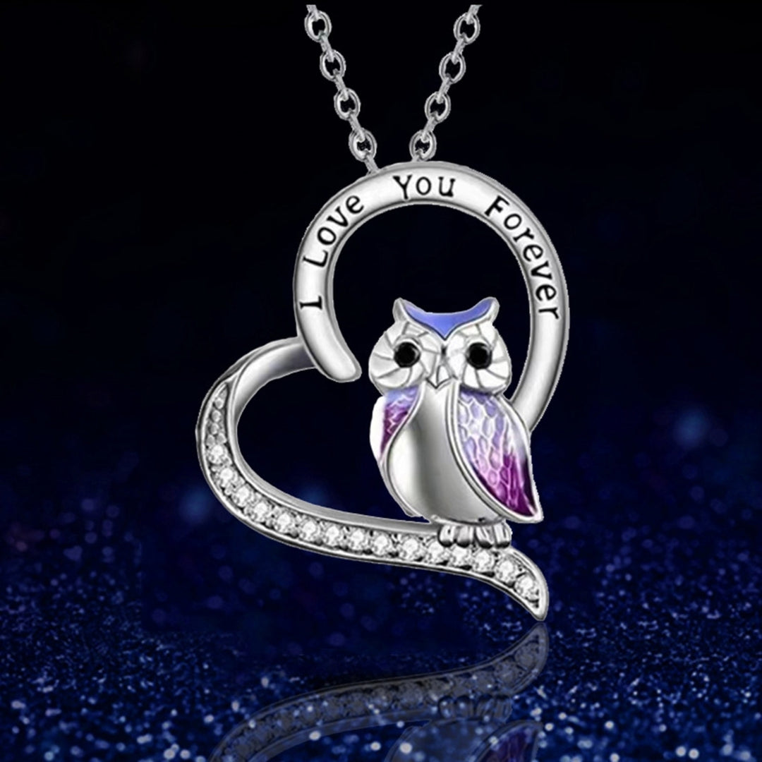 Women Necklace Heart Shape Dress Up Jewelry Owl Sculpture Bright Luster Necklace Fashion Gifts Image 3