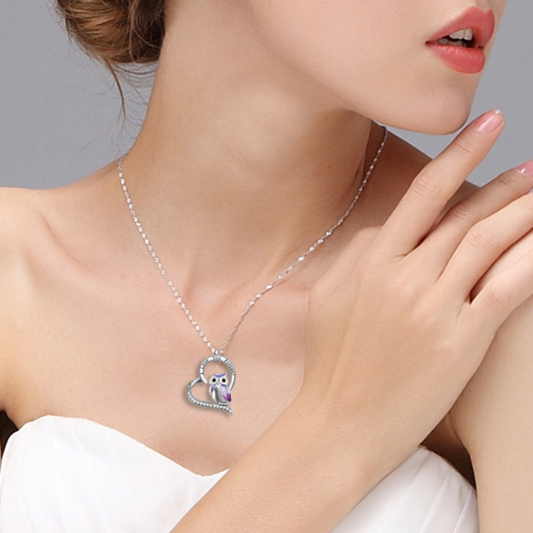 Women Necklace Heart Shape Dress Up Jewelry Owl Sculpture Bright Luster Necklace Fashion Gifts Image 4