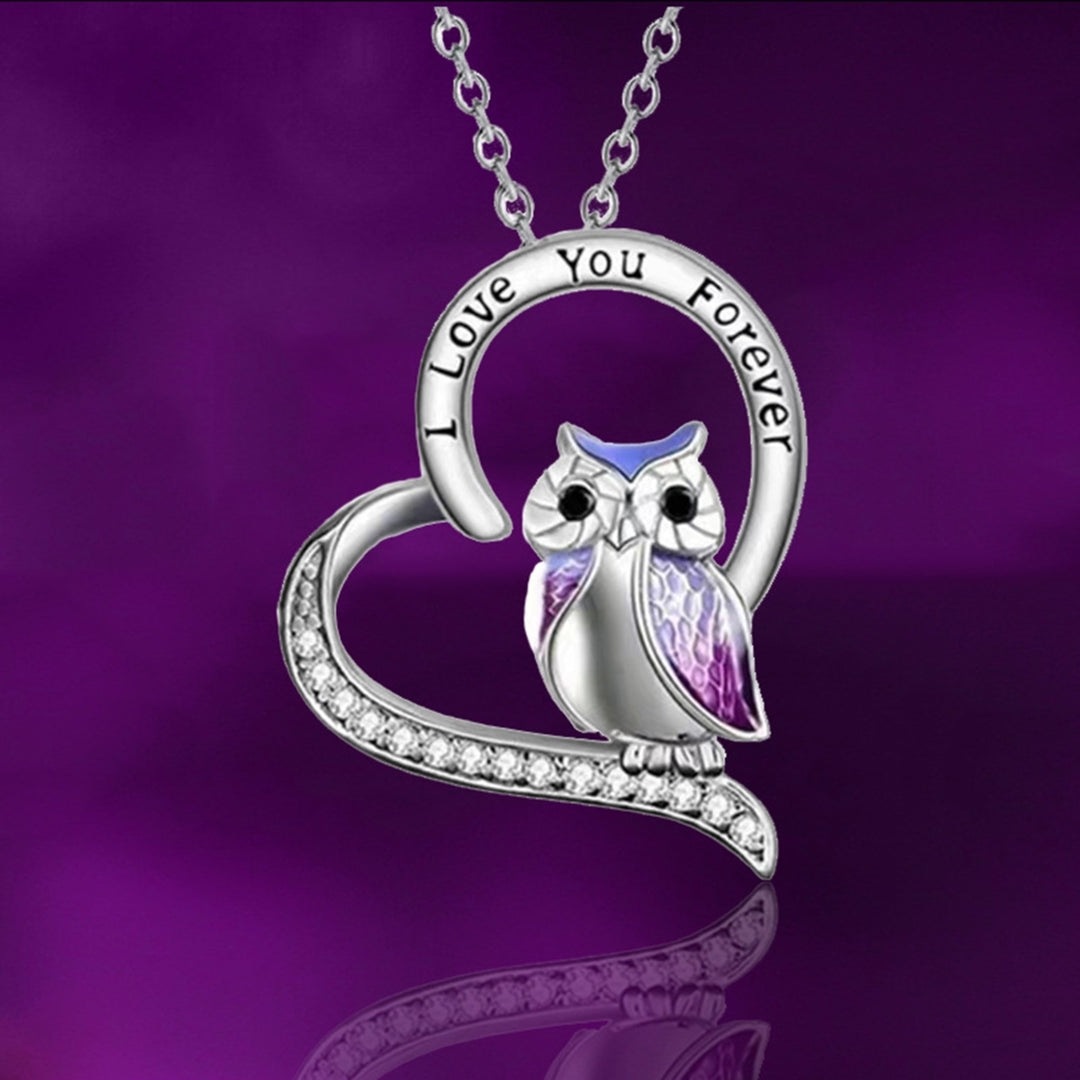 Women Necklace Heart Shape Dress Up Jewelry Owl Sculpture Bright Luster Necklace Fashion Gifts Image 9