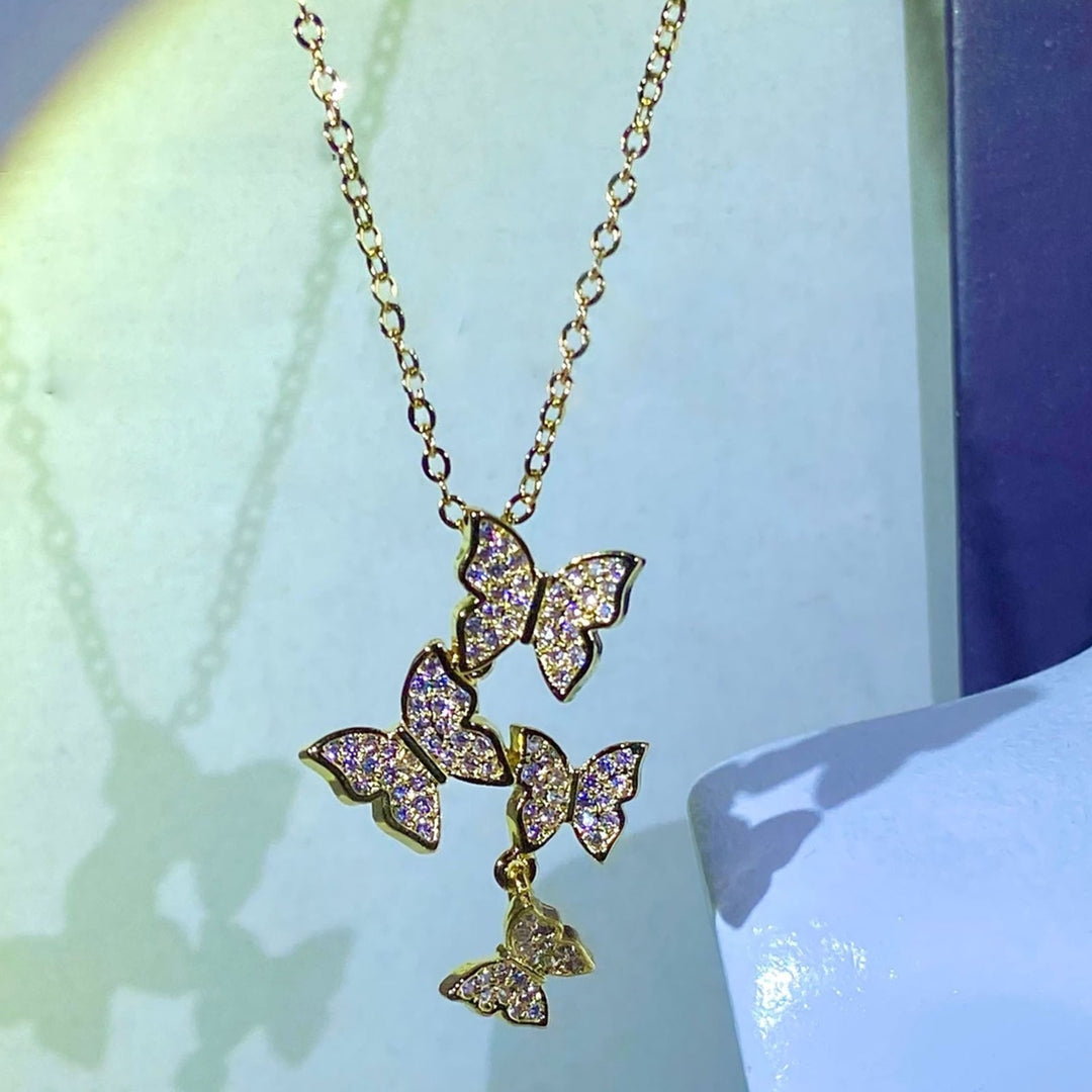 Women Necklace Butterfly Rhinestone Shiny Pendant Clavicle Chain Wedding Party Jewelry Gifts Image 3