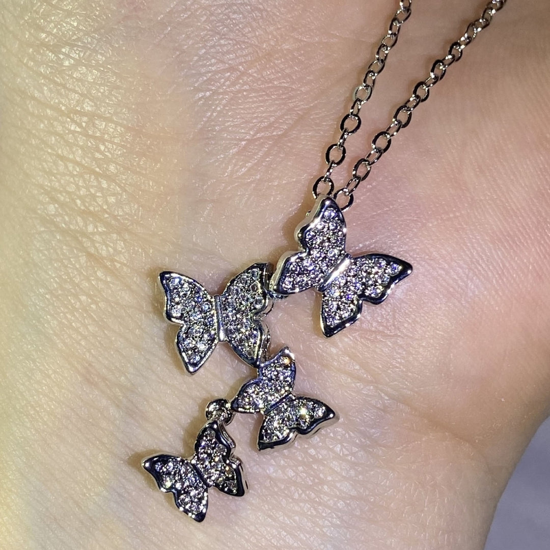 Women Necklace Butterfly Rhinestone Shiny Pendant Clavicle Chain Wedding Party Jewelry Gifts Image 4