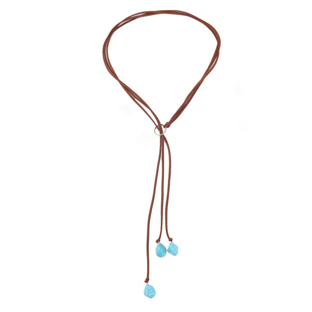 Turquoise Adjustable Suede Rope Women Necklace Bohemian Style Pendant Necklace Hook Earrings Jewelry Accessories Image 4