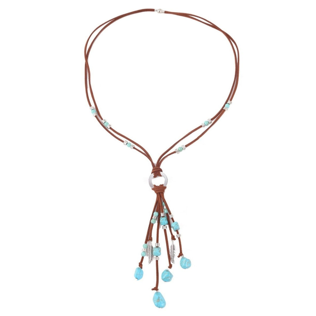 Turquoise Adjustable Suede Rope Women Necklace Bohemian Style Pendant Necklace Hook Earrings Jewelry Accessories Image 6