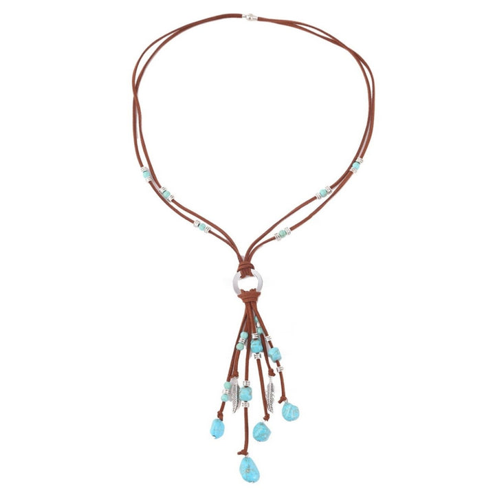 Turquoise Adjustable Suede Rope Women Necklace Bohemian Style Pendant Necklace Hook Earrings Jewelry Accessories Image 6