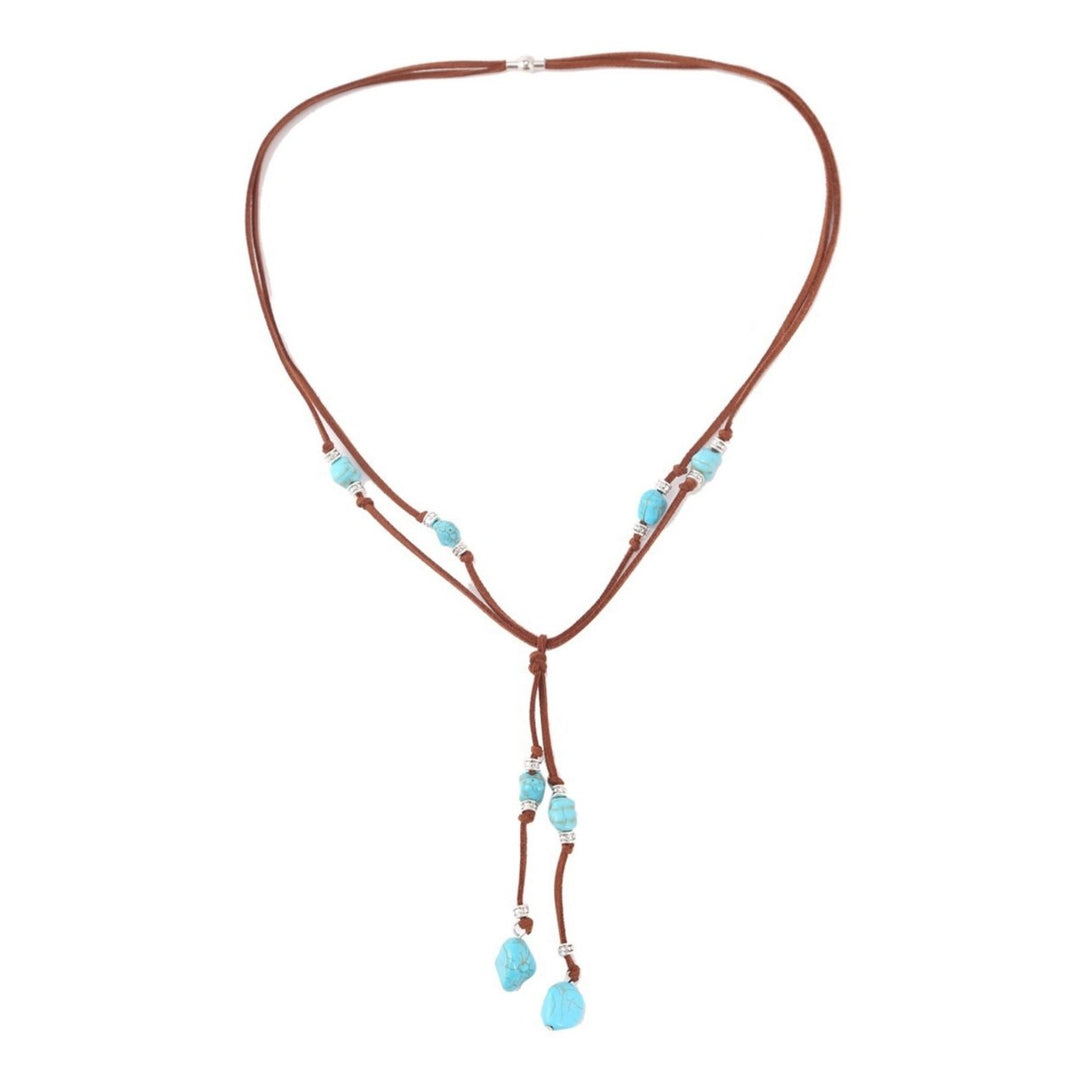 Turquoise Adjustable Suede Rope Women Necklace Bohemian Style Pendant Necklace Hook Earrings Jewelry Accessories Image 1