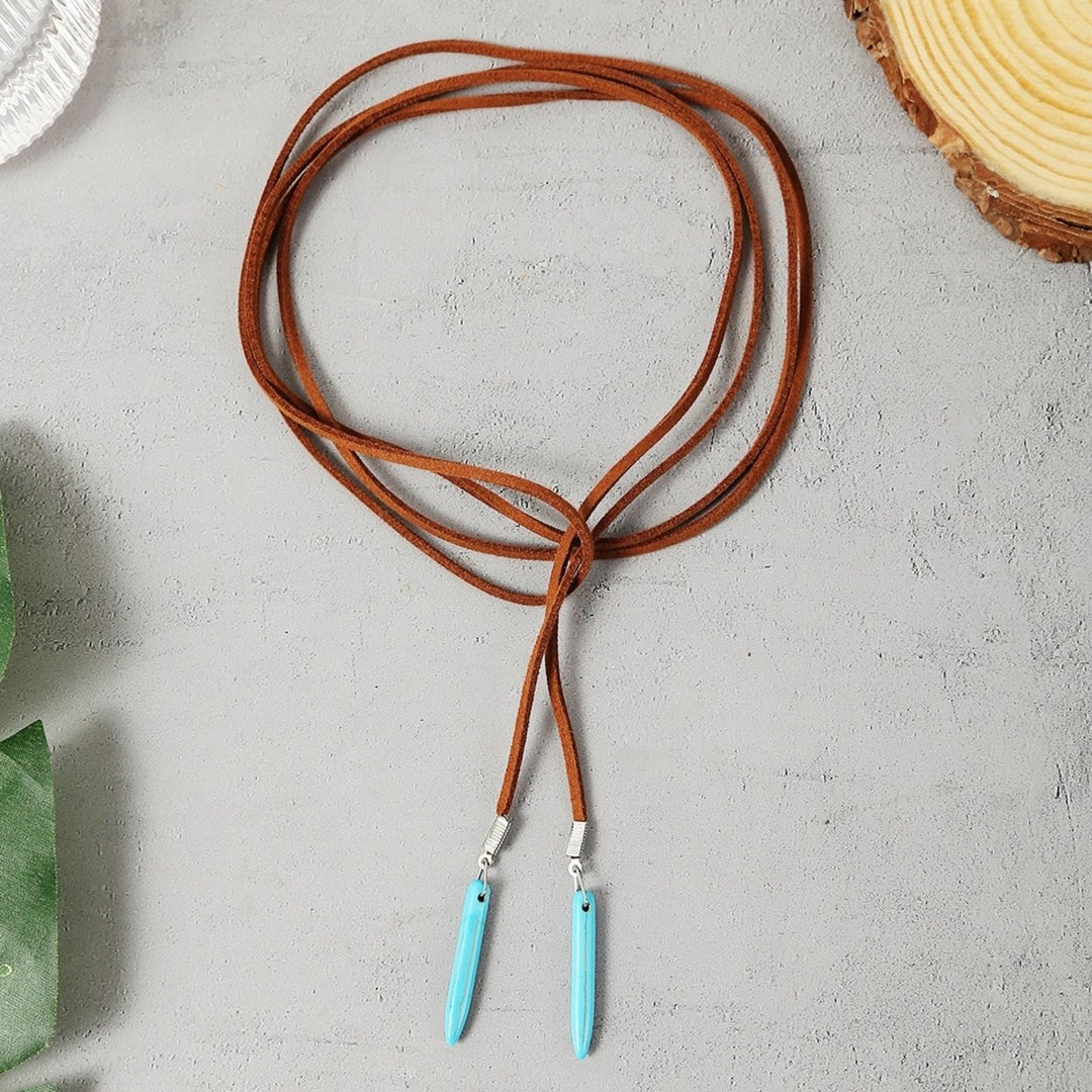 Turquoise Adjustable Suede Rope Women Necklace Bohemian Style Pendant Necklace Hook Earrings Jewelry Accessories Image 8