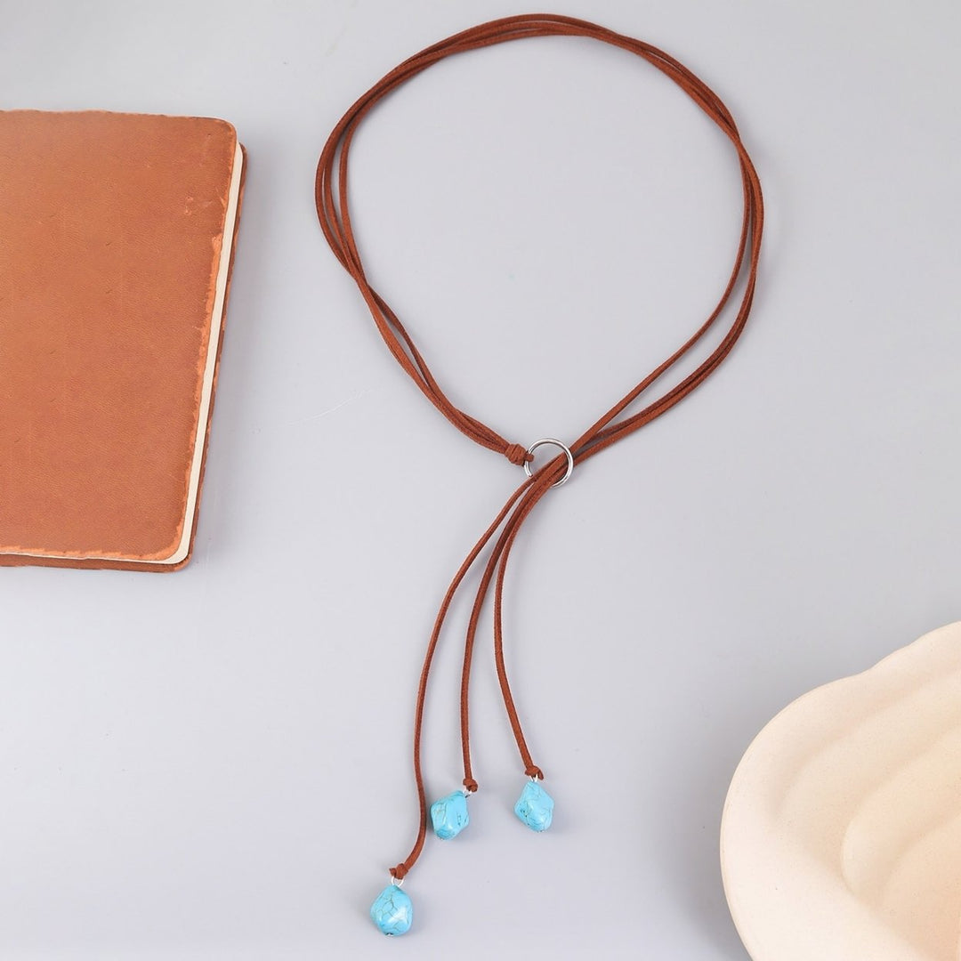 Turquoise Adjustable Suede Rope Women Necklace Bohemian Style Pendant Necklace Hook Earrings Jewelry Accessories Image 10