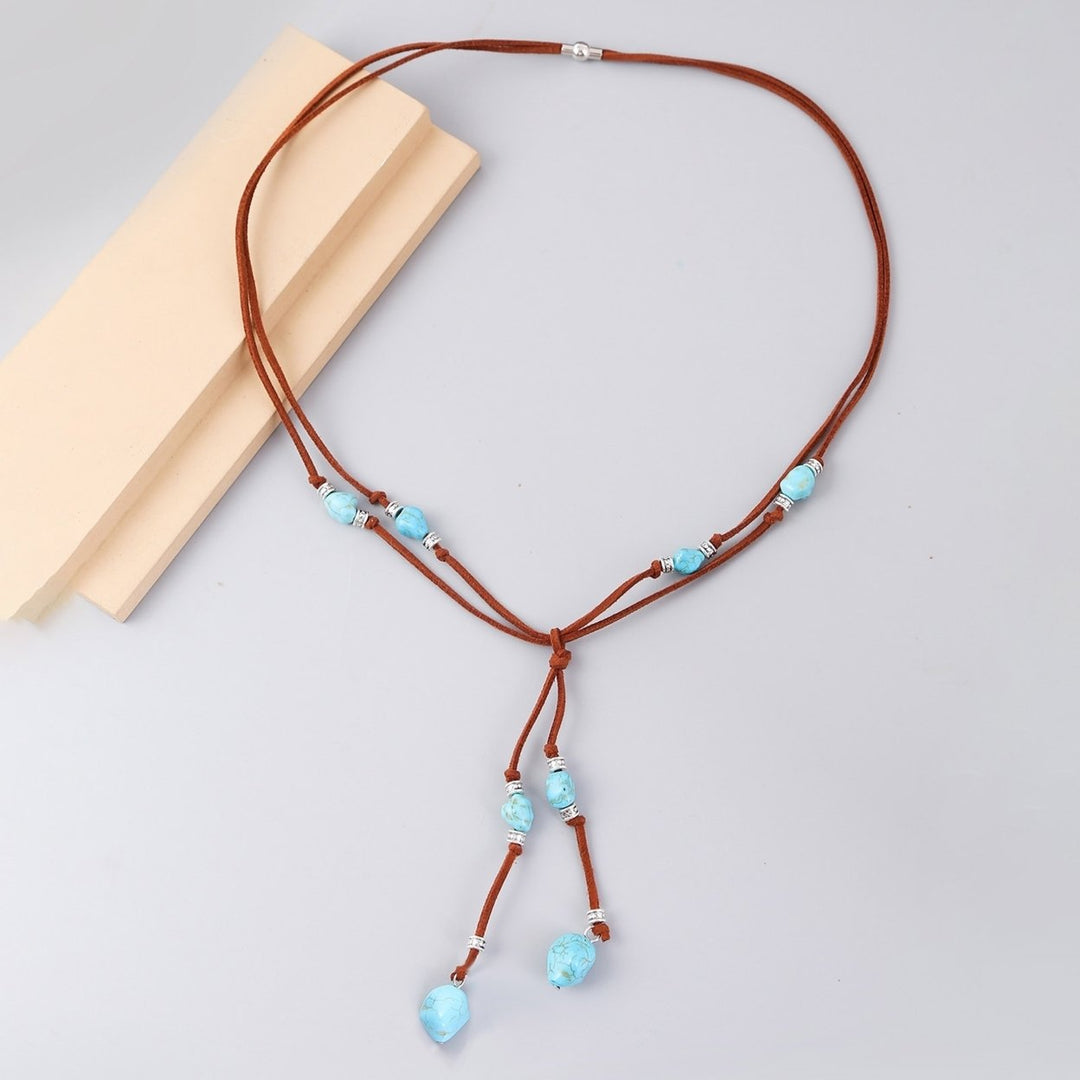 Turquoise Adjustable Suede Rope Women Necklace Bohemian Style Pendant Necklace Hook Earrings Jewelry Accessories Image 11