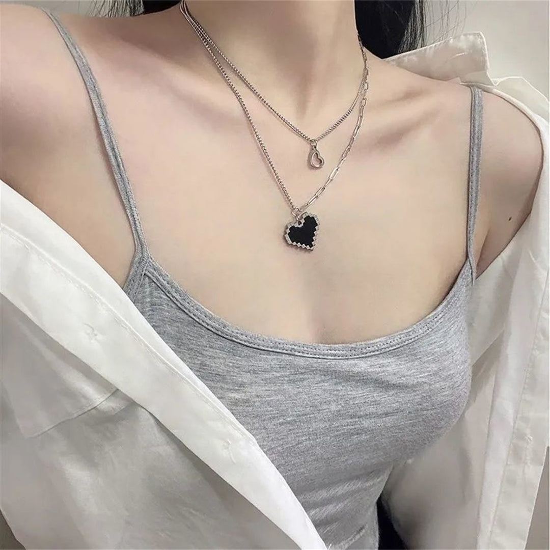 1 Set Pendant Necklace Dual Layer Rust-proof Alloy Fashion Women Necklace with Heart Pendant Decor for Girl Image 4