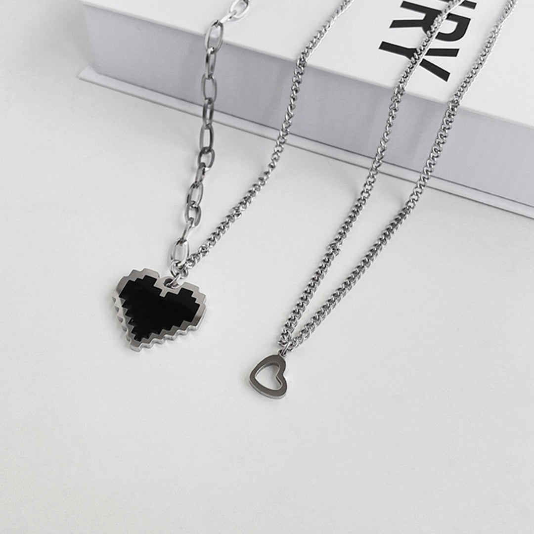 1 Set Pendant Necklace Dual Layer Rust-proof Alloy Fashion Women Necklace with Heart Pendant Decor for Girl Image 11