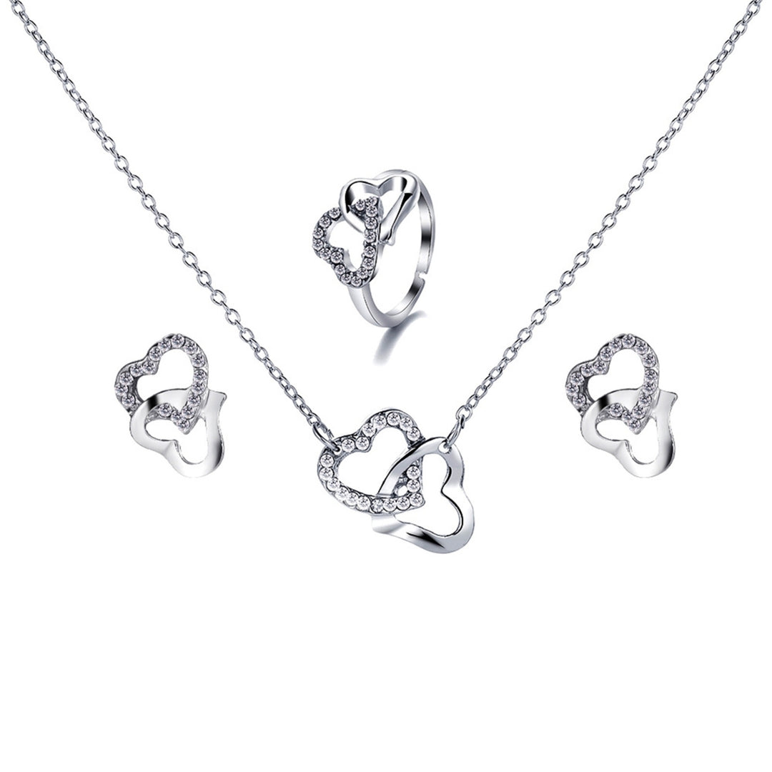 4Pcs Necklace Earrings Ring Bracelet Hollow Out Heart Pendant Jewelry Korean Style Simple Jewelry Set for Daily Wear Image 4