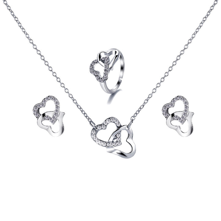 4Pcs Necklace Earrings Ring Bracelet Hollow Out Heart Pendant Jewelry Korean Style Simple Jewelry Set for Daily Wear Image 4