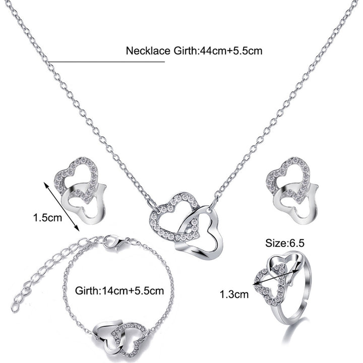 4Pcs Necklace Earrings Ring Bracelet Hollow Out Heart Pendant Jewelry Korean Style Simple Jewelry Set for Daily Wear Image 9