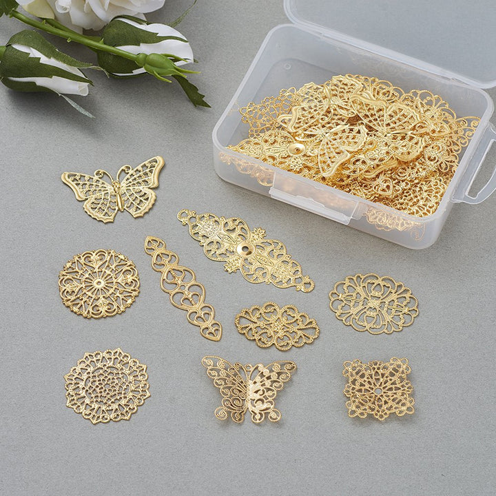 40Pcs Brass Slice Hollow Exquisite Copper Multipurpose Brass Pendants for Necklace Making Image 1