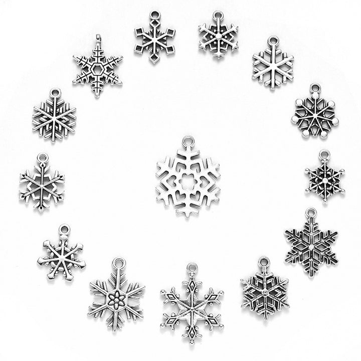 70Pcs Christmas Snowflake Charms 14 Styles Mixed DIY Antique Silver Pendants For Jewelry Making Image 3