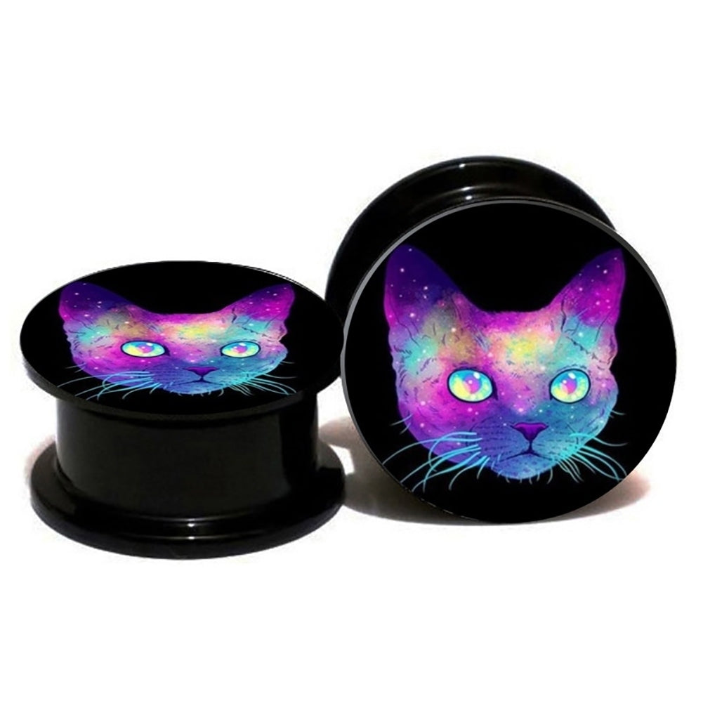 Acrylic Cat Printed Unisex Piercing Ear Gauges Plugs Tunnel Earrings Jewelry Image 1