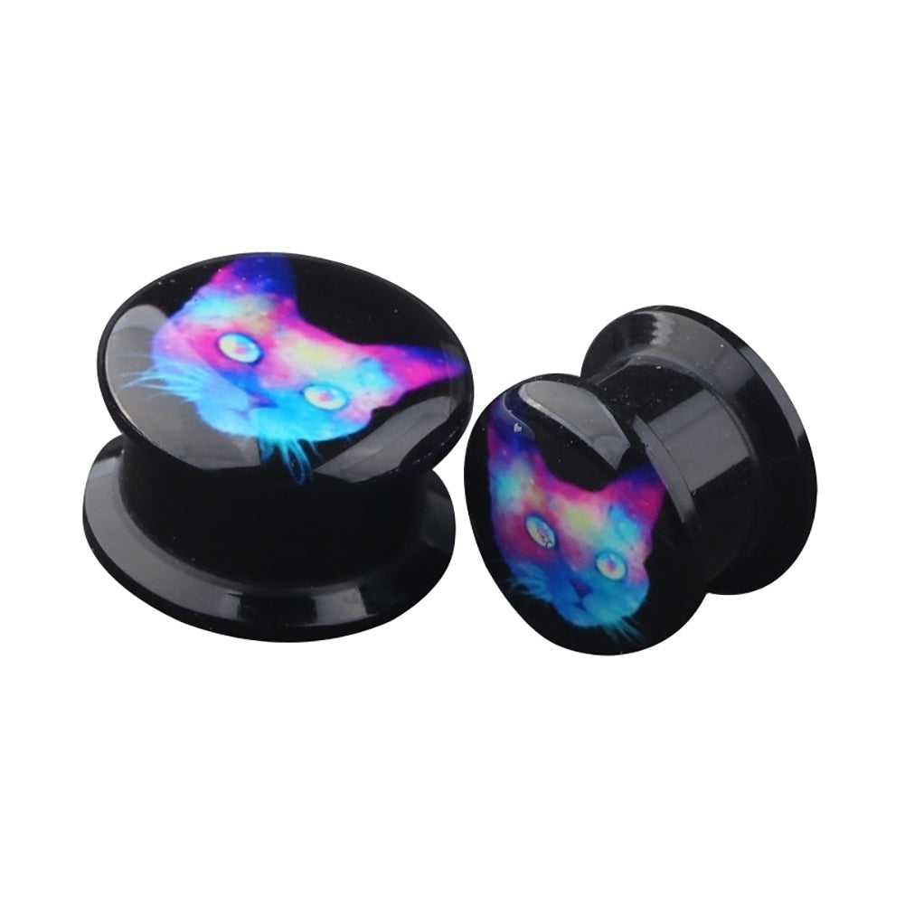 Acrylic Cat Printed Unisex Piercing Ear Gauges Plugs Tunnel Earrings Jewelry Image 2