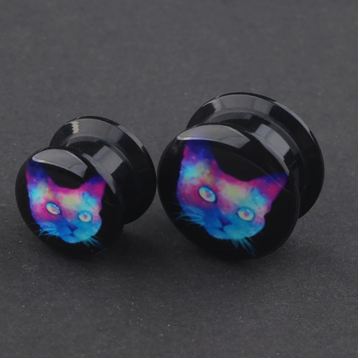 Acrylic Cat Printed Unisex Piercing Ear Gauges Plugs Tunnel Earrings Jewelry Image 3