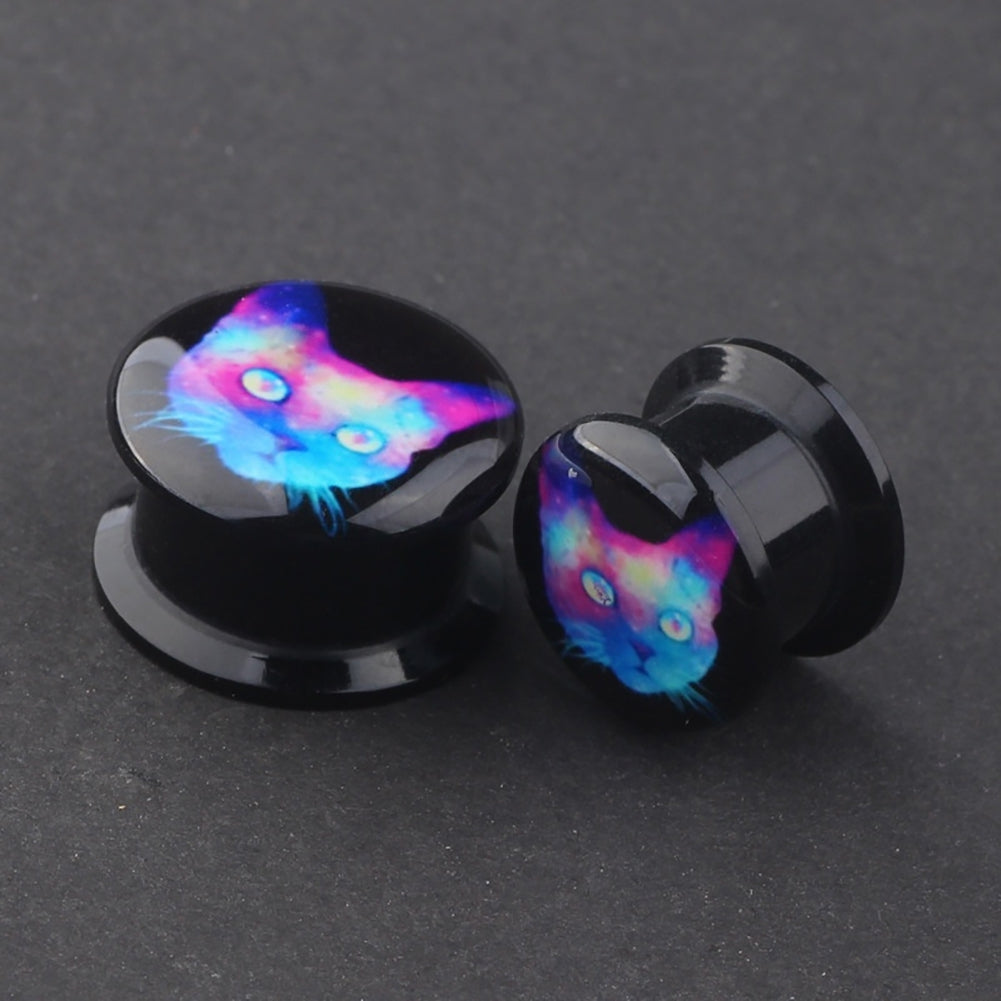 Acrylic Cat Printed Unisex Piercing Ear Gauges Plugs Tunnel Earrings Jewelry Image 4