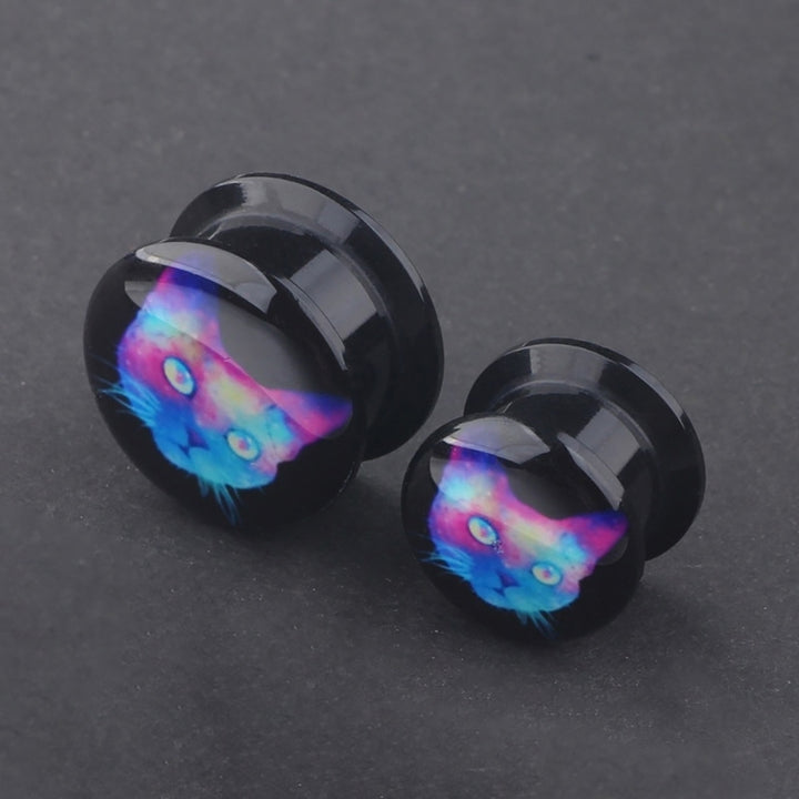 Acrylic Cat Printed Unisex Piercing Ear Gauges Plugs Tunnel Earrings Jewelry Image 4