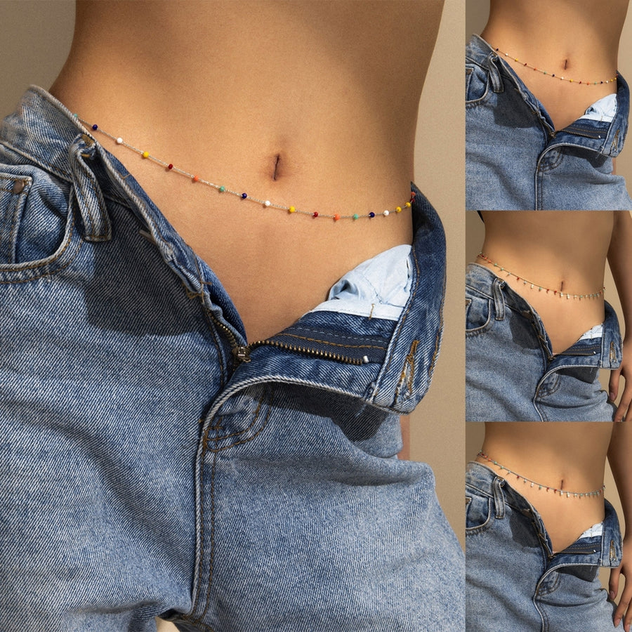 Women Bohemian Belly Chain Single Layer Adjustable Multiclored Beads Waist Chain for Daily Use Image 1