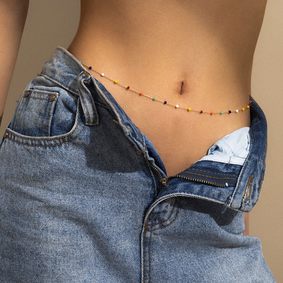 Women Bohemian Belly Chain Single Layer Adjustable Multiclored Beads Waist Chain for Daily Use Image 4