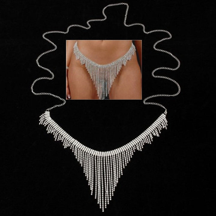 Women Rhinestone Tassel Waist Belly Body Chain Summer Beach Bikini Accessory Image 1