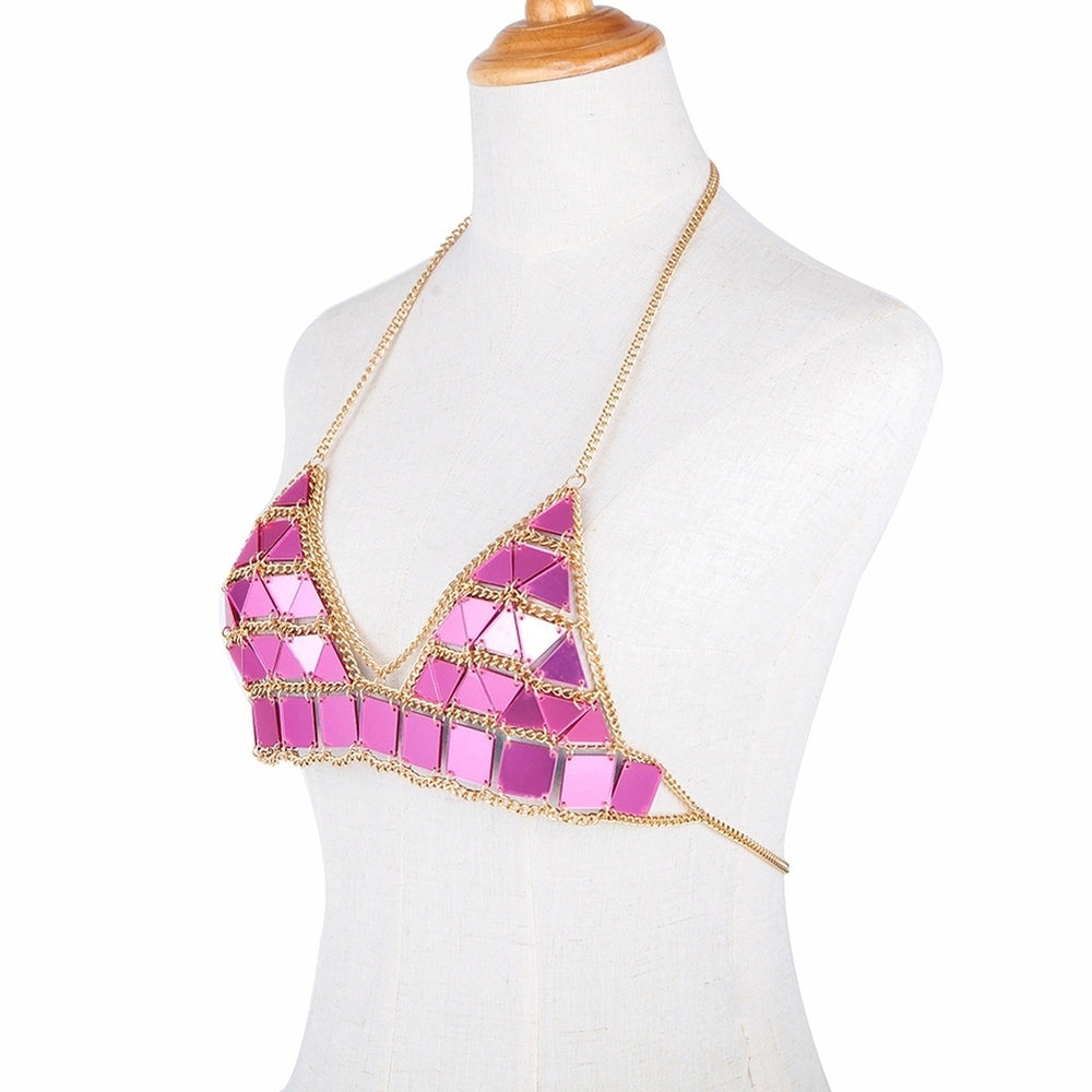 Triangle Square Acrylic Sequins Bikini Bra Halter Beach Women Sexy Body Chain Image 2