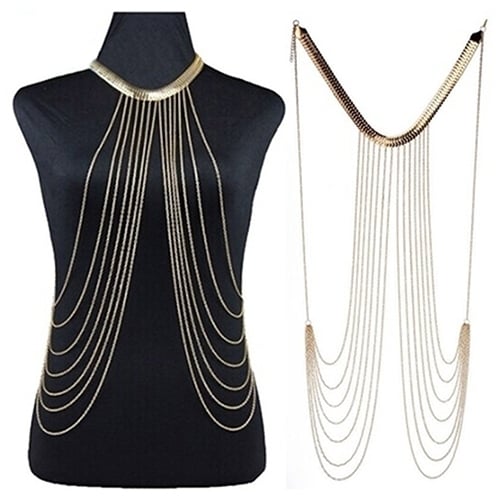 Women\s Stylish Luxury Bikini Beach Golden Tassel Layered Body Chain Jewelry Image 1