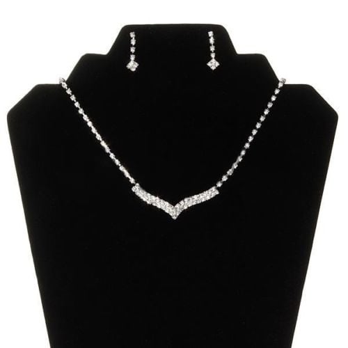 Fashion Women Lady Rhinestone Stud Earring Necklace Wedding Bridal Jewelry Set Image 1