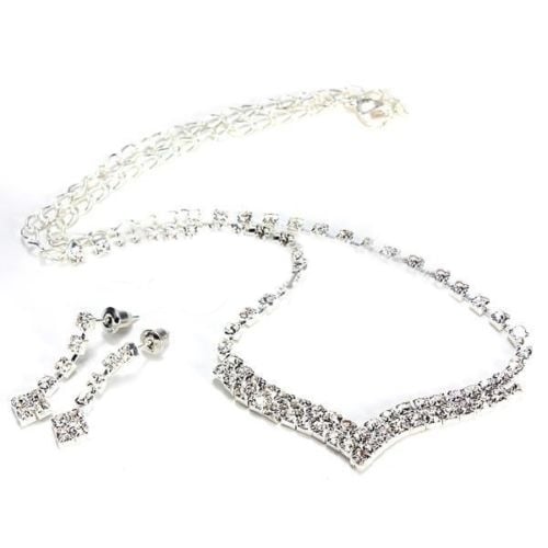 Fashion Women Lady Rhinestone Stud Earring Necklace Wedding Bridal Jewelry Set Image 3