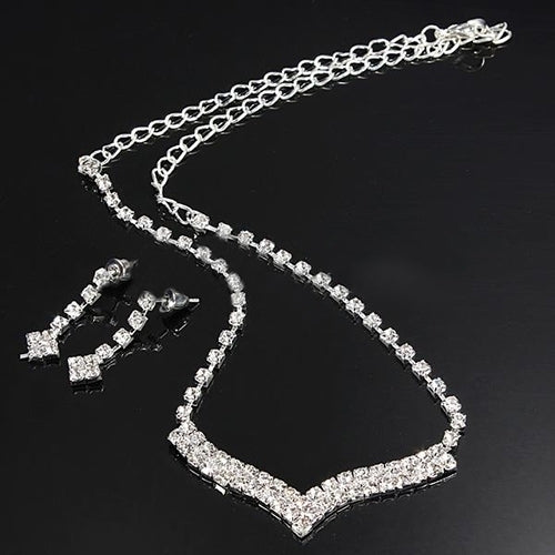 Fashion Women Lady Rhinestone Stud Earring Necklace Wedding Bridal Jewelry Set Image 4