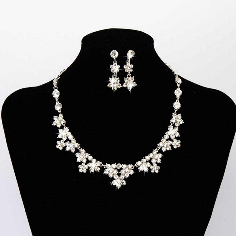 Luxury Bridal Jewelry Shiny Rhinestone Cute Flower Crown Necklace Earrings Set Image 4