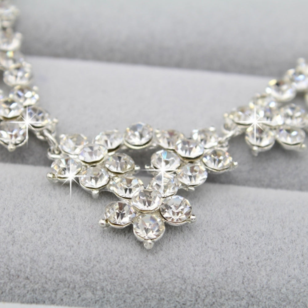 Luxury Bridal Jewelry Shiny Rhinestone Cute Flower Crown Necklace Earrings Set Image 4