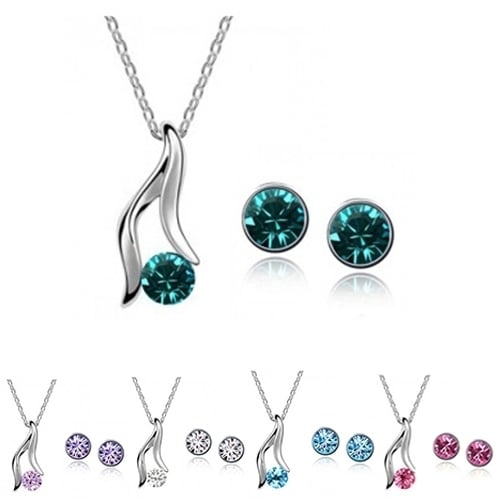 Womens Korean Style Elegant Silver Plated Rhinestone Bridal Necklace Earrings Set Image 1