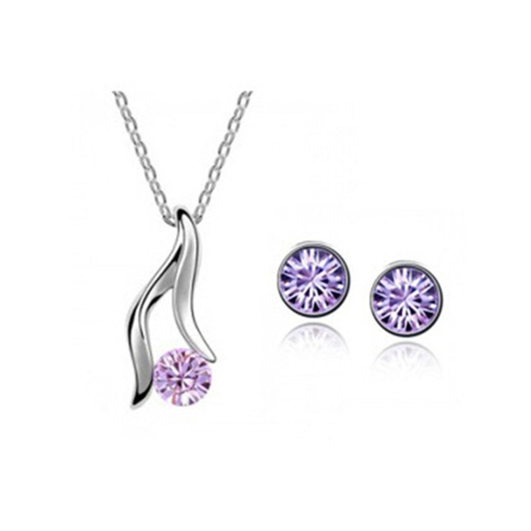 Womens Korean Style Elegant Silver Plated Rhinestone Bridal Necklace Earrings Set Image 3