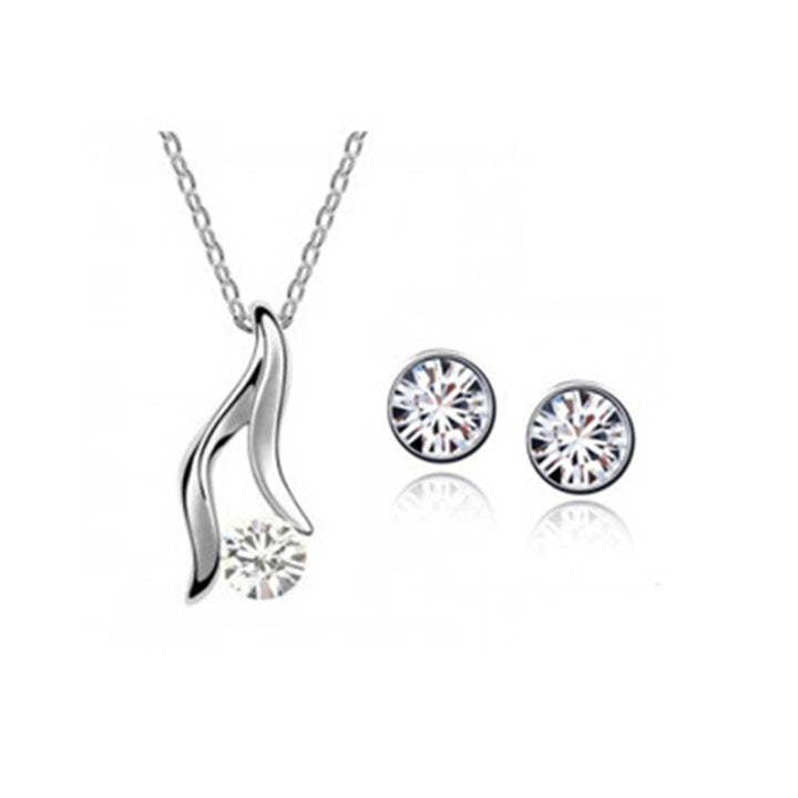 Womens Korean Style Elegant Silver Plated Rhinestone Bridal Necklace Earrings Set Image 4