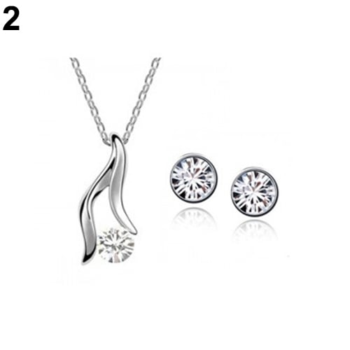 Womens Korean Style Elegant Silver Plated Rhinestone Bridal Necklace Earrings Set Image 6