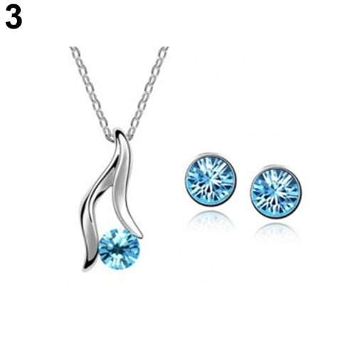 Womens Korean Style Elegant Silver Plated Rhinestone Bridal Necklace Earrings Set Image 7