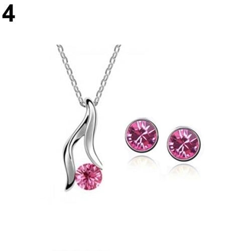 Womens Korean Style Elegant Silver Plated Rhinestone Bridal Necklace Earrings Set Image 8