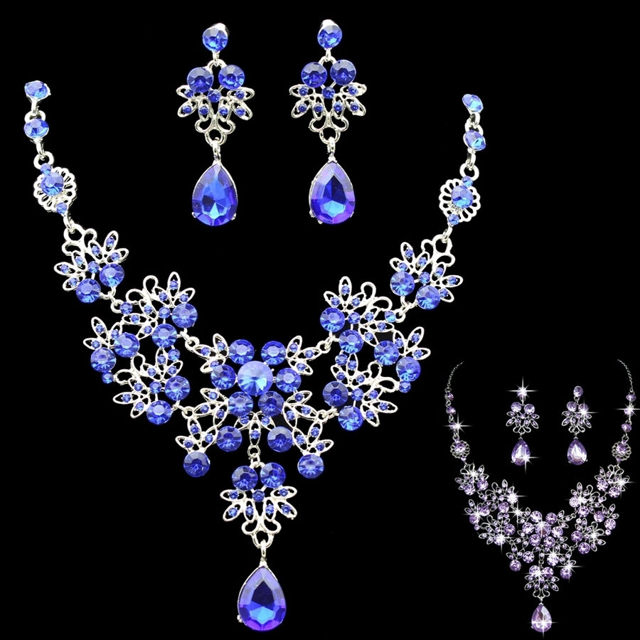 Womens Wedding Party Acrylic Flower Drop Pendant Necklace Earrings Jewelry Set Image 1